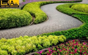 Eco-friendly landscape design featuring native Dubai plants and drip irrigation.